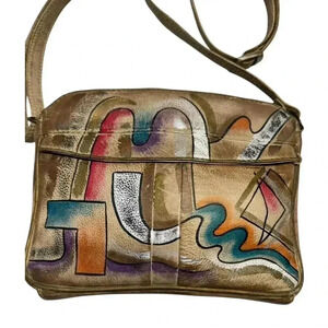 vintage Sam Sam crossbody hand painted  genuine leather bag